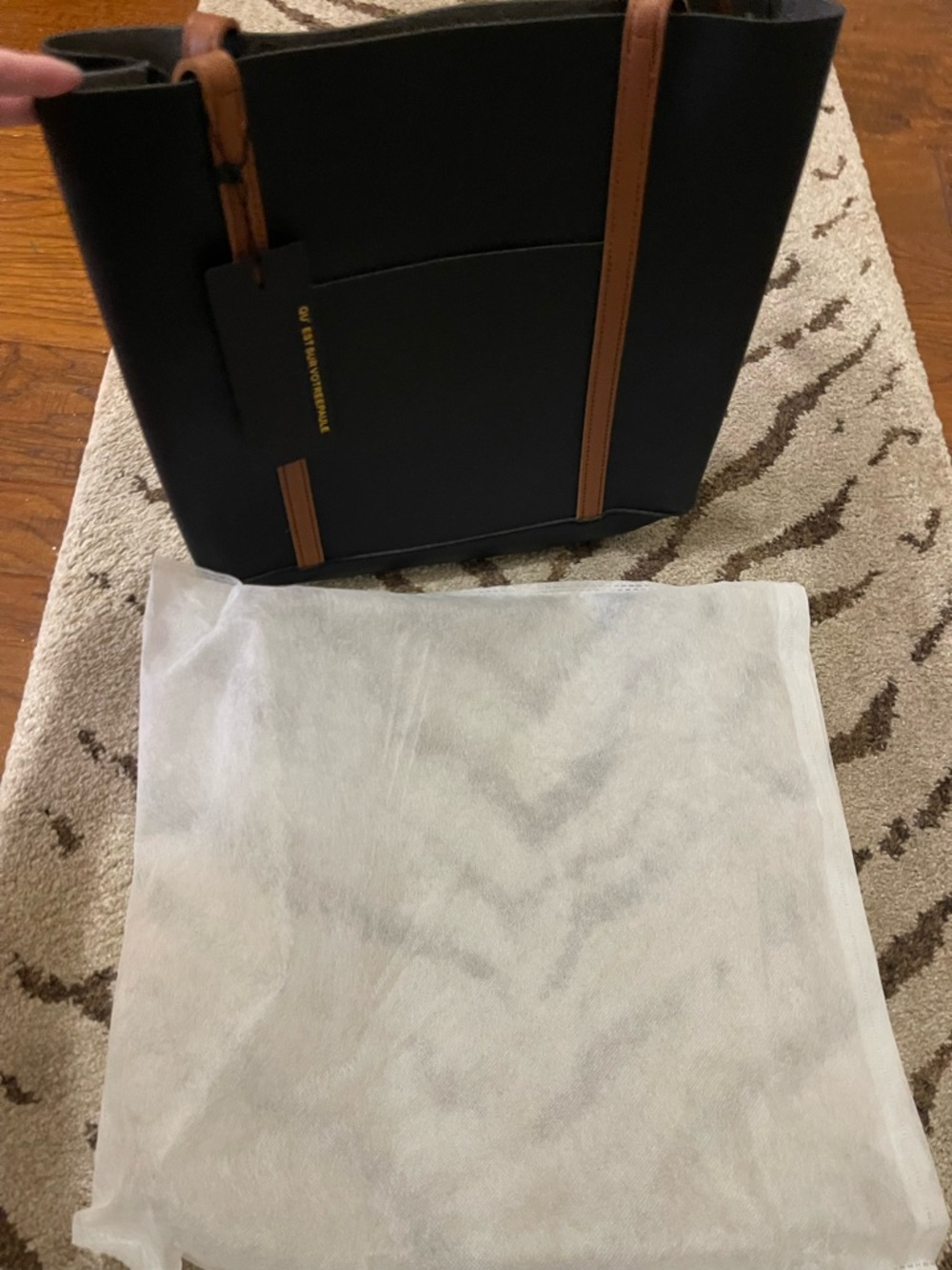 Black Tote Bag with Tan Straps - Women Bags new with extra straps